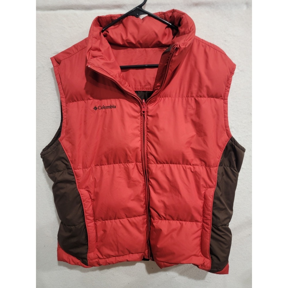 Columbia Womens L Reversible Puffer Vest Red Brown Down Filled Gorpcore SL1039